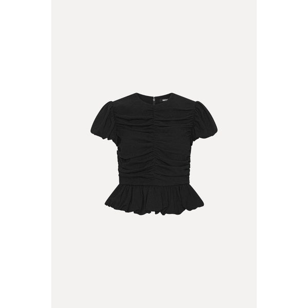 Ruched Puff Sleeve Top Black