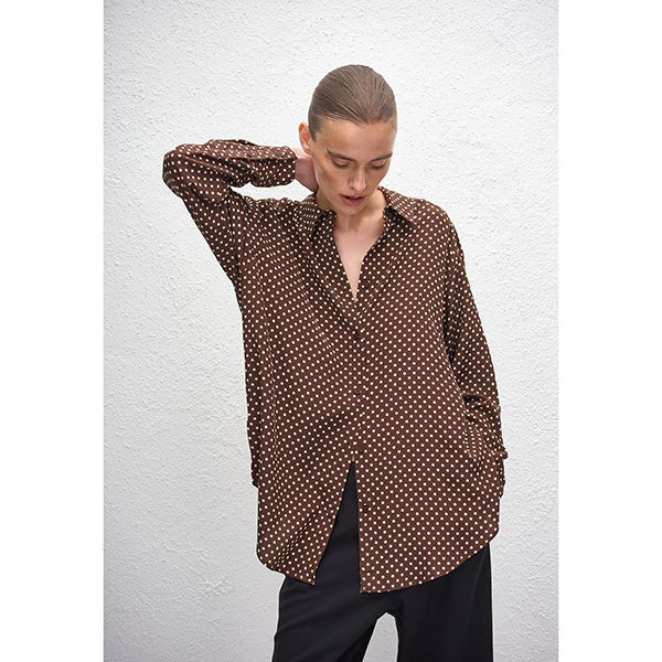 Long Sleeve Silk Shirt Polka Dot