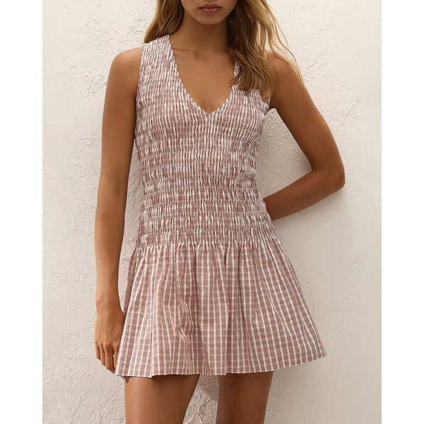 Palomar Mini Dress Paloma Check Cinnamon White