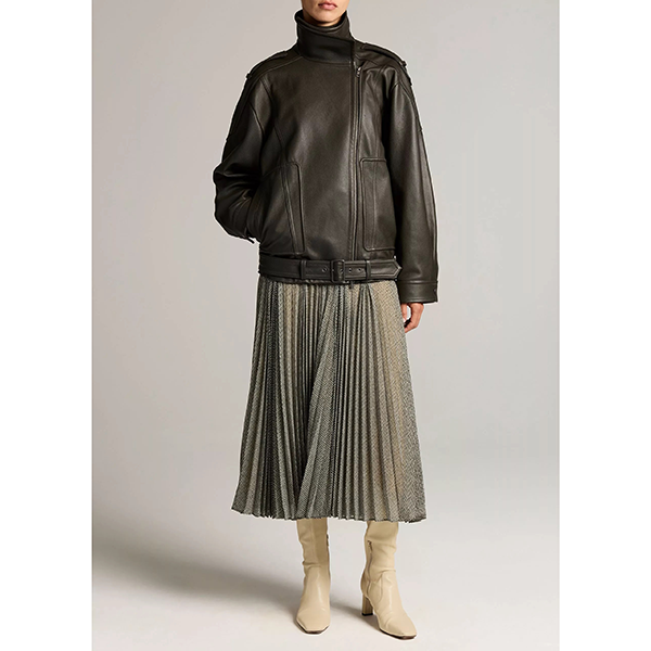 Leather Oversized Biker Jacket Deep Forest
