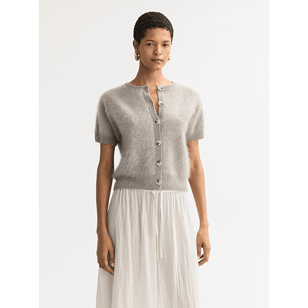 Brushed Short Sleeve Cardigan Greige