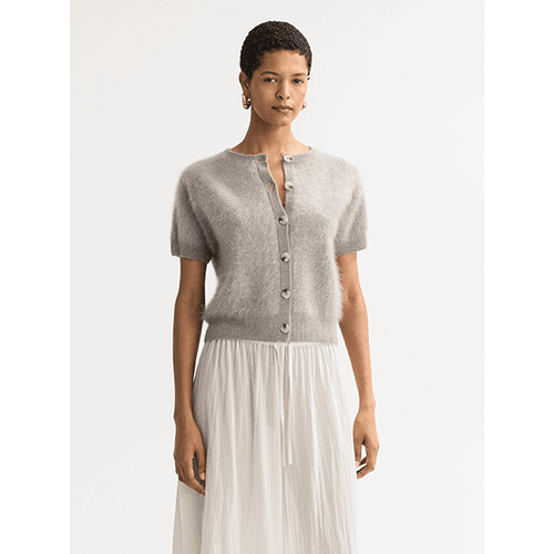 Brushed Short Sleeve Cardigan Greige