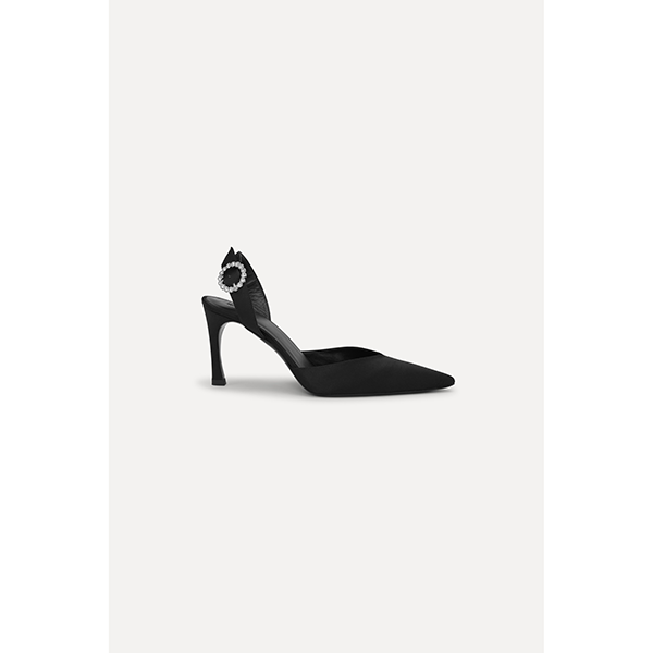 Slingback High Heel Satin Mule Black