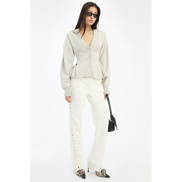 Peplum Knit Cardigan Pumice Stone
