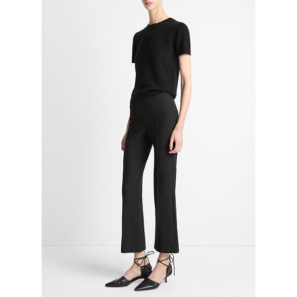 Niki Mid Rise Pintuck Crop Flare Pant Black
