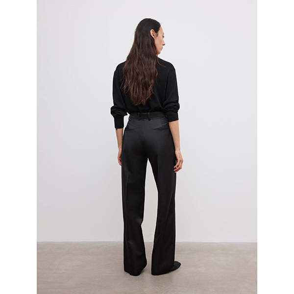 Shiny Tapered Wool Trouser Black