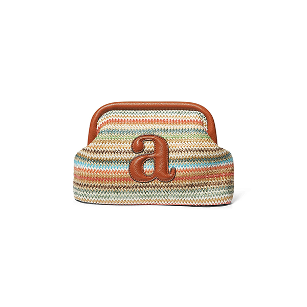 Raffia Clutch Stripe Coral Combo