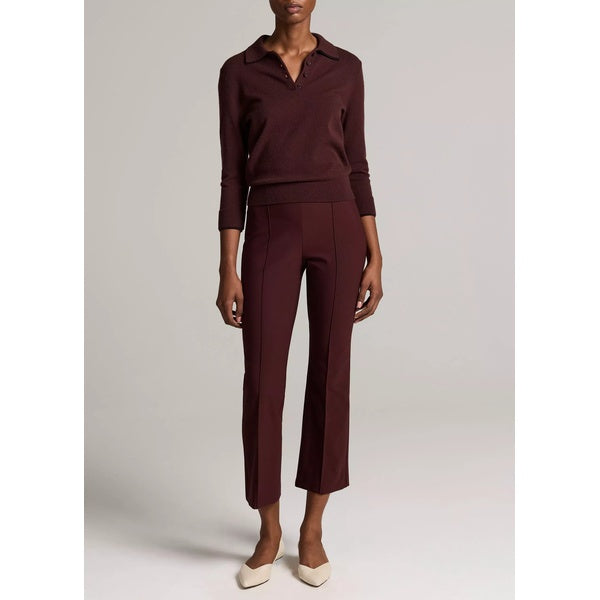 Niki Mid Rise Pintuck Crop Flare Pant Cherrywood