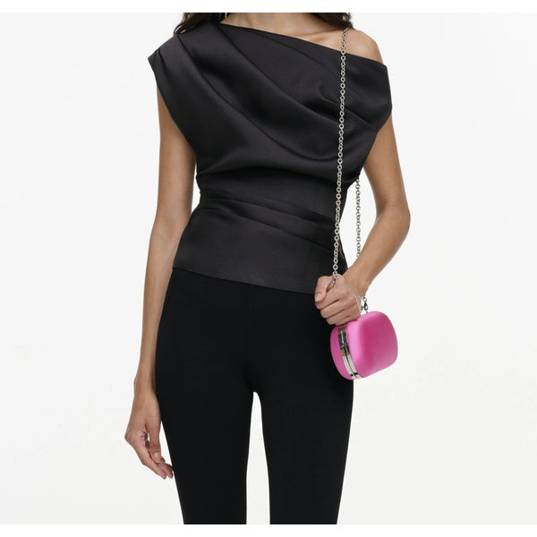 Black Taffeta Draped Top