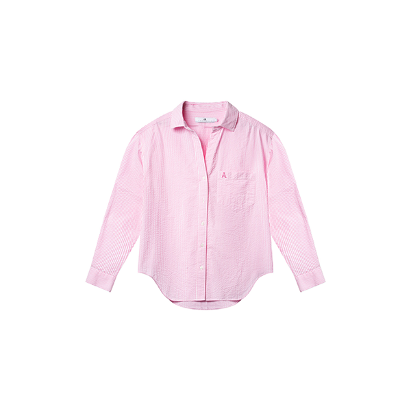 Venice Seersucker Classic Stripe Shirt Pink Stripe