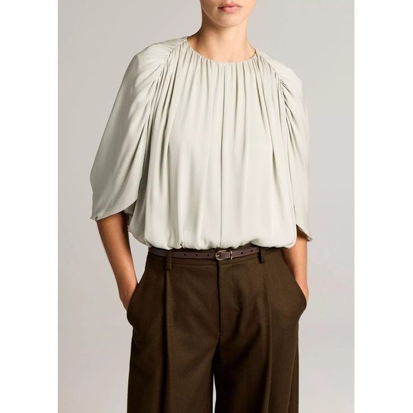 Gathered Cape Bubble Blouse Stone Sage