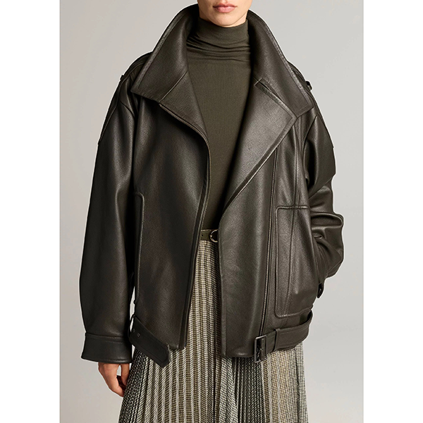 Leather Oversized Biker Jacket Deep Forest