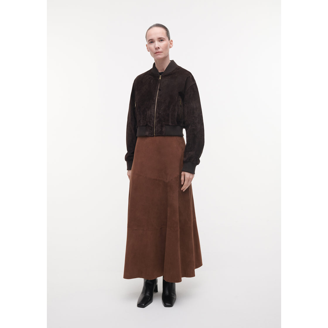 Helena Suede Leather Skirt Cacao Brown