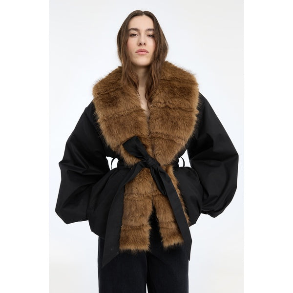 Faux Fur Collar Jacket Black